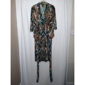 Glamour Womens 3/4 Sleeve Dress Size 12 belt/tie animal leopard cheetah stretch